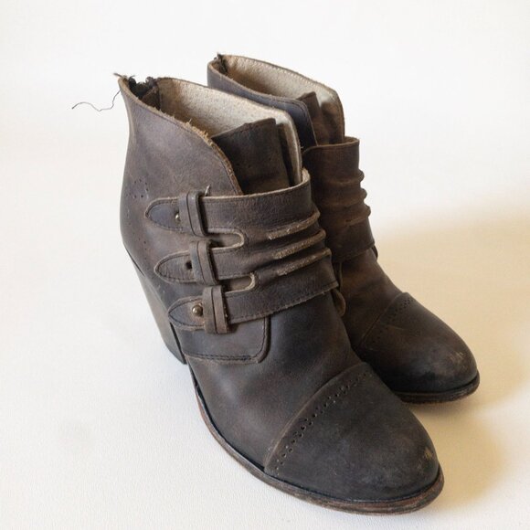 Freebird By Steven Malbc Brown Leather Block Heel Ankle Boots SZ 7 - Picture 13 of 16